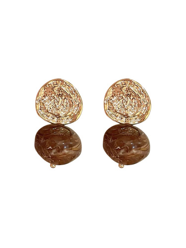High-end ladylike temperament earrings, retro double brown resin effect earrings, foreign style, simple, light luxury, Internet celebrity earrings