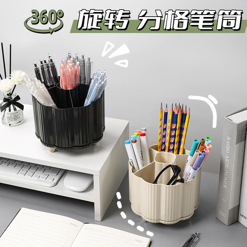 Caja de almacenamiento de portalápices giratoria de escritorio ins Caja de almacenamiento de bolígrafos de maquillaje de sentido avanzado Portalápices de escritorio de gran capacidad para estudiantes