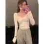 秋冬v领修身长袖打底衫
