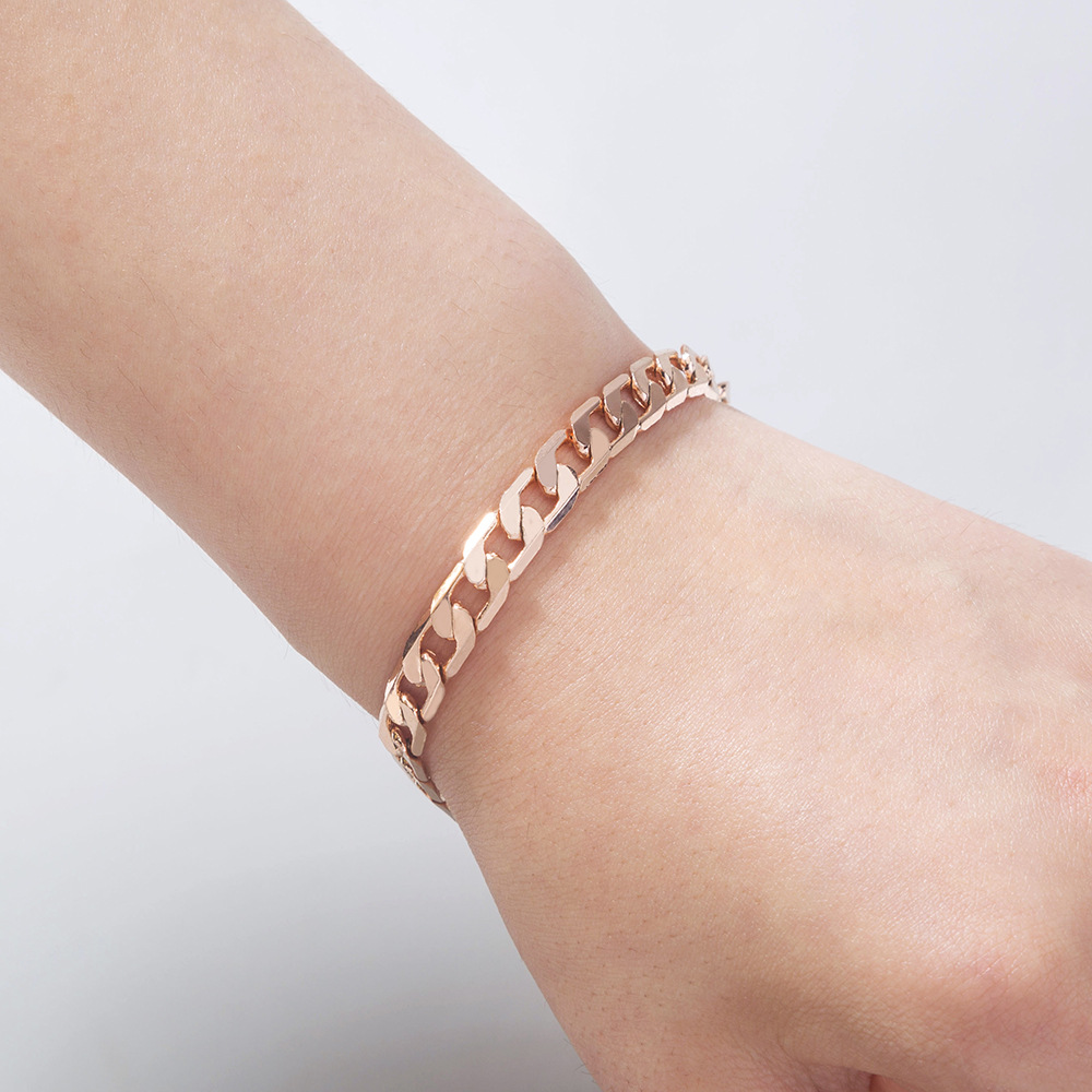European And American Fashion Simple Rose Gold Cuban Chain Bracelet Trend Bracelet Jewelry display picture 1