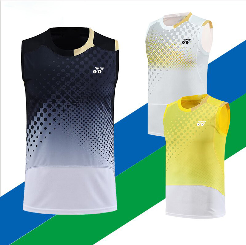 YY 배드민턴 의류 남녀 동일 스타일 빠른 건조 의류 여름 티셔츠 통기성 민소매 스포츠 탁구 팀 의류 세트