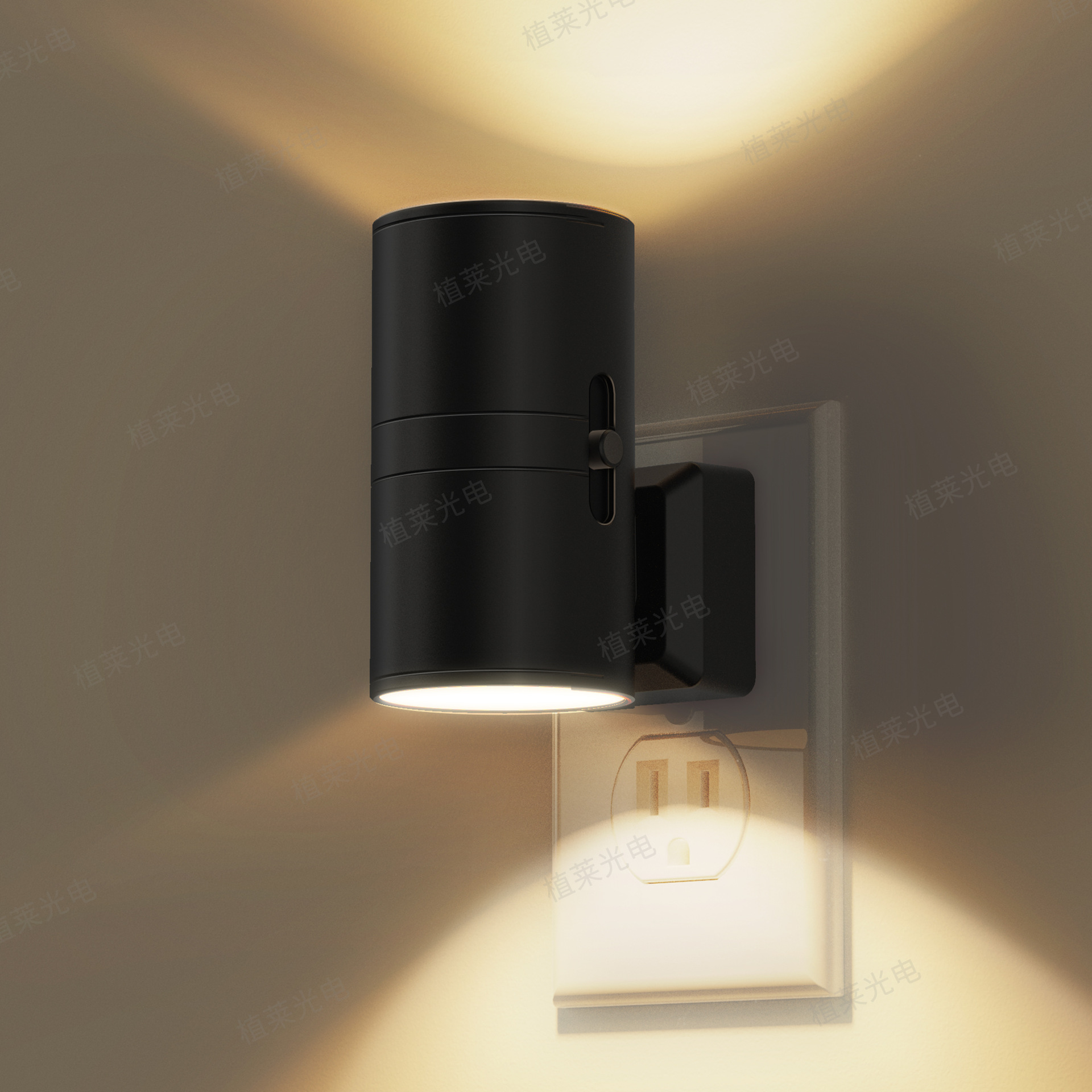 Luz nocturna popular con enchufe GY063, negra, cilíndrica, con regulador deslizante, moderna, para dormitorio, mesita de noche, con sensor de control de luz.