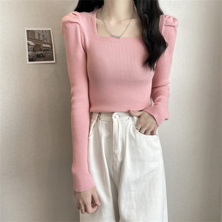 Demi-season solid color design fitted long-sleeve