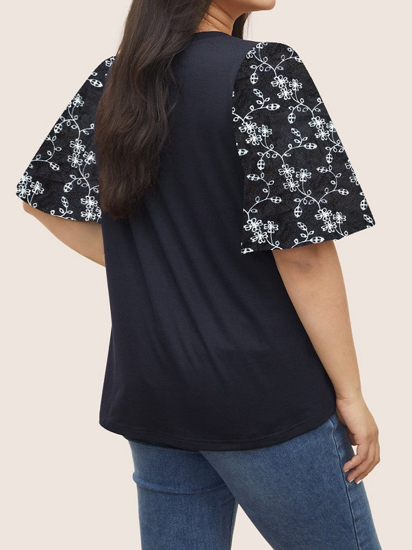 2024 Europa y los Estados Unidos de verano nueva ropa de mujer impresión de gran tamaño de costura de cuello redondo mangas cortas cómodas camisetas casuales transpirables image 4