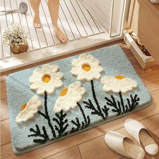 Manufacturer Single-Needle Machine Bathroom Flocking Carpet Floor Mat Small Chrysanthemum Bathroom Strong Absorbent Foot Mat Home Bedroom Stain-Resistant