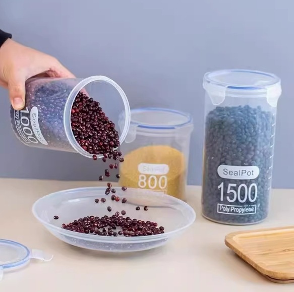 蓋付き密封穀物缶キッチン冷蔵庫食品保存密封ボックス透明保存密封缶