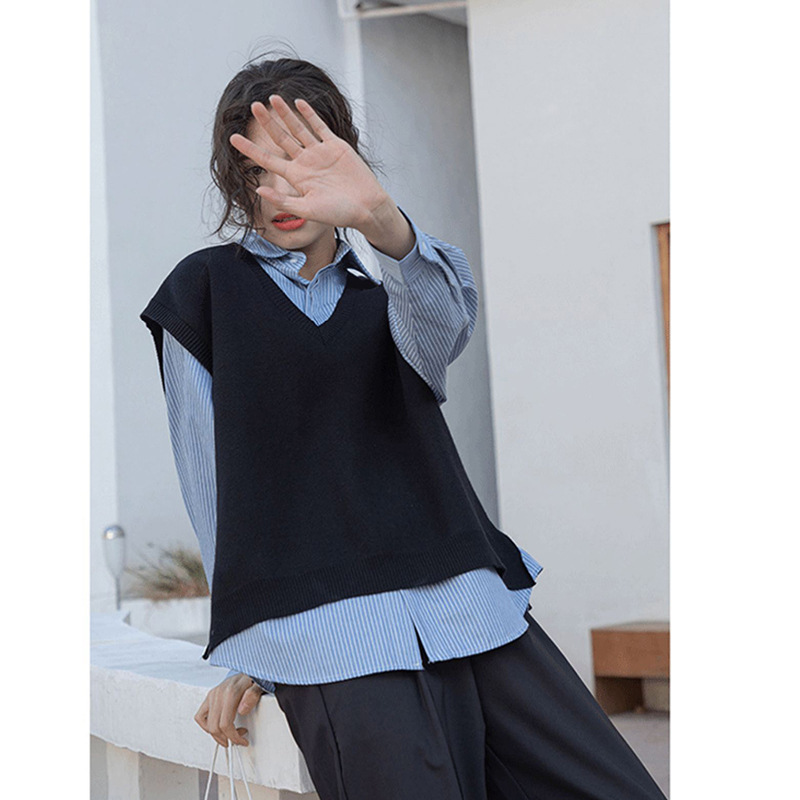 黑色针织背心马甲女春秋款2025新款坎肩毛衣叠穿搭配衬衫外穿马夹|undefined
