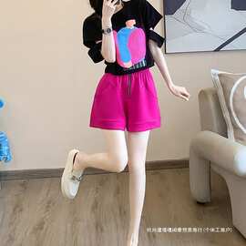 刘宇网红炸街休闲运动套装女夏时髦小个子减龄时尚洋气短袖短裤两