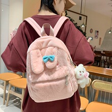 多巴胺双肩包女时尚毛绒蝴蝶结软萌甜美可爱少女心学生书包小背包