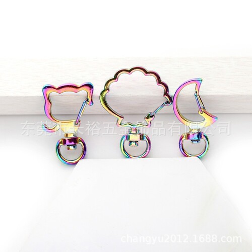 Metal dog buckle, colorful diy jewelry accessories, seven-color acrylic pendant, rainbow-colored laser keychain