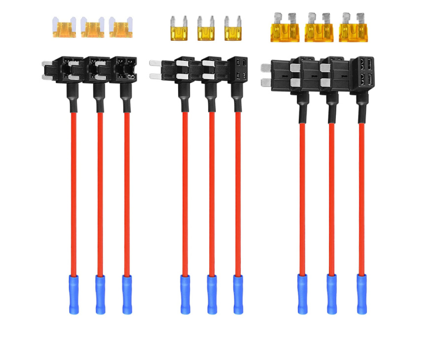 3款电路熔丝适配器12V-24V标准迷你 低剖面型插片熔断器保护器9套