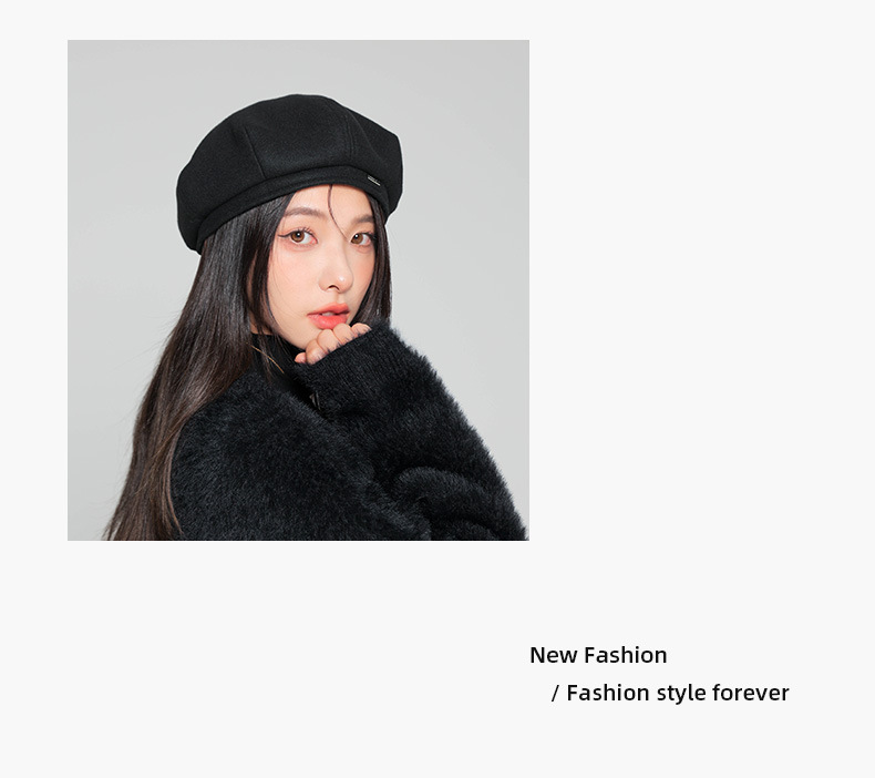 Black Beret For Women Octagonal Hat For Face Slimming Autumn Style_voghion.com