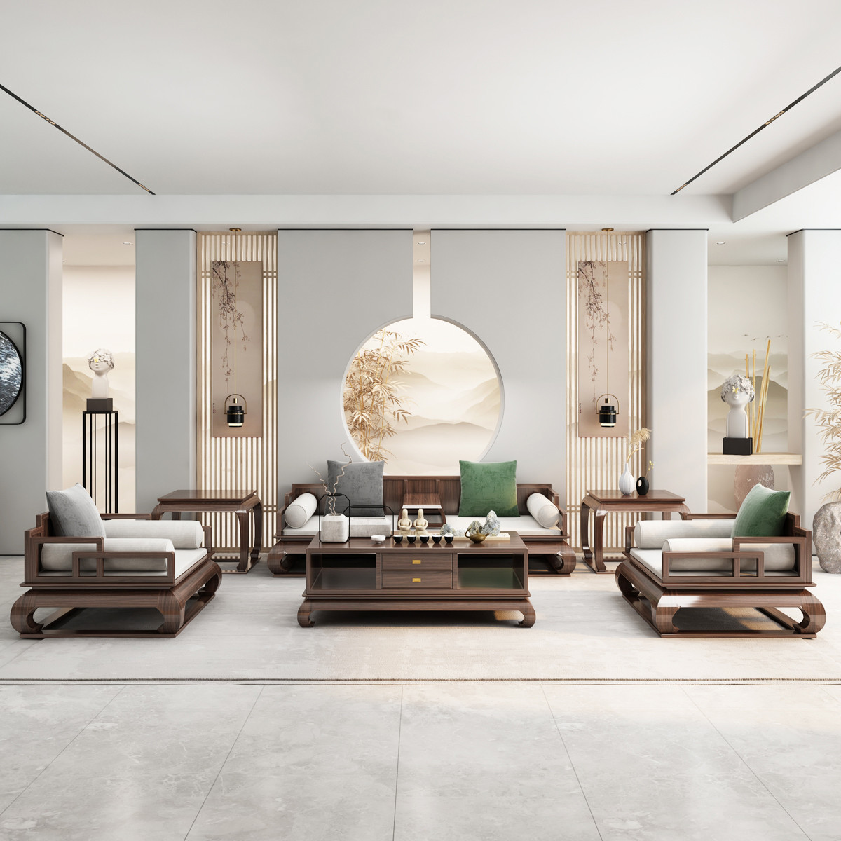 黑胡桃木沙发侘寂风实木组合沙发别墅套房名宿整套家具新中式客厅