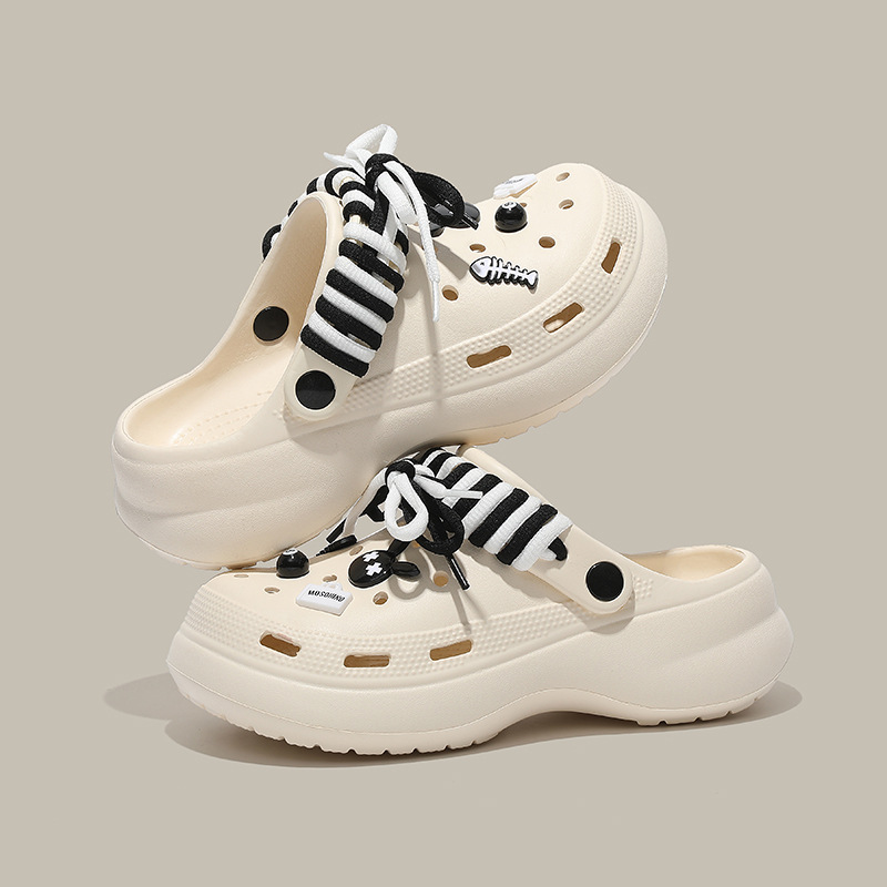 Pise en la mierda, zapatos con agujeros, ropa exterior de moda de verano para mujer, suela gruesa, transpirable, zapatillas Baotou, sandalias de playa antideslizantes