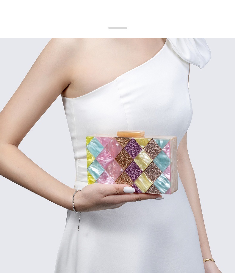 663g Weight Cotton Lining Material Magnetic Buckle Closure Type Arylic Color Block Square Evening Bags