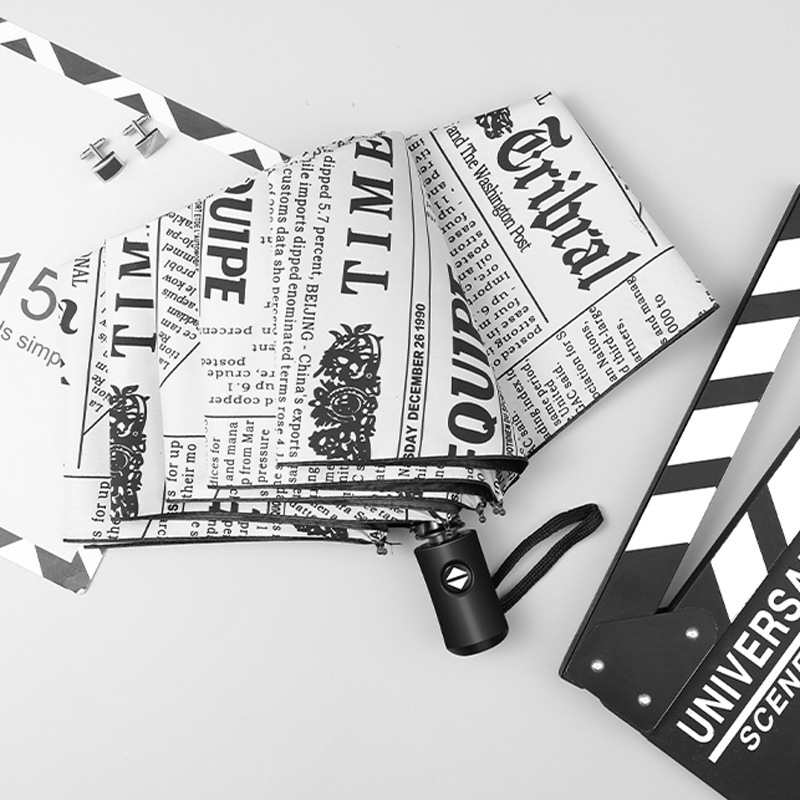 Parasol Sun Protection Uv Umbrella Vinyl Sunny Umbrella Classic Black and White Newspaper Umbrella Folding Umbrella Wholesale