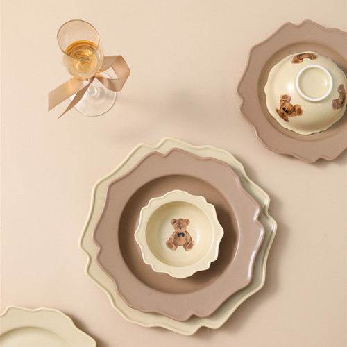 Ins Bear Set of Tableware Set Nordic Home Use Plate Bowl Spoon Western Dinnerware Cute Ceramic Tableware Gift Box Wholesale