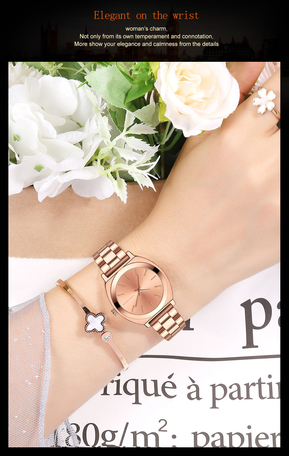 Movement Waterproof Watch With Steel Strap Women's Casual Butterfly Clasp Quartz Watch_voghion.com