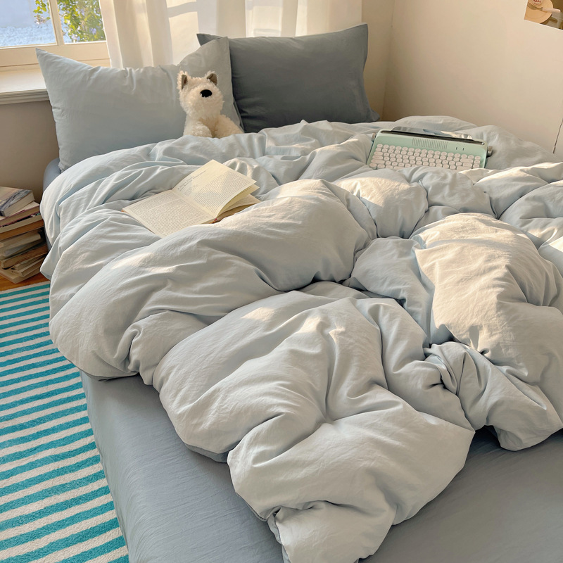 Parure de lit en coton lavé bicolore avec housse de couette_voghion.com