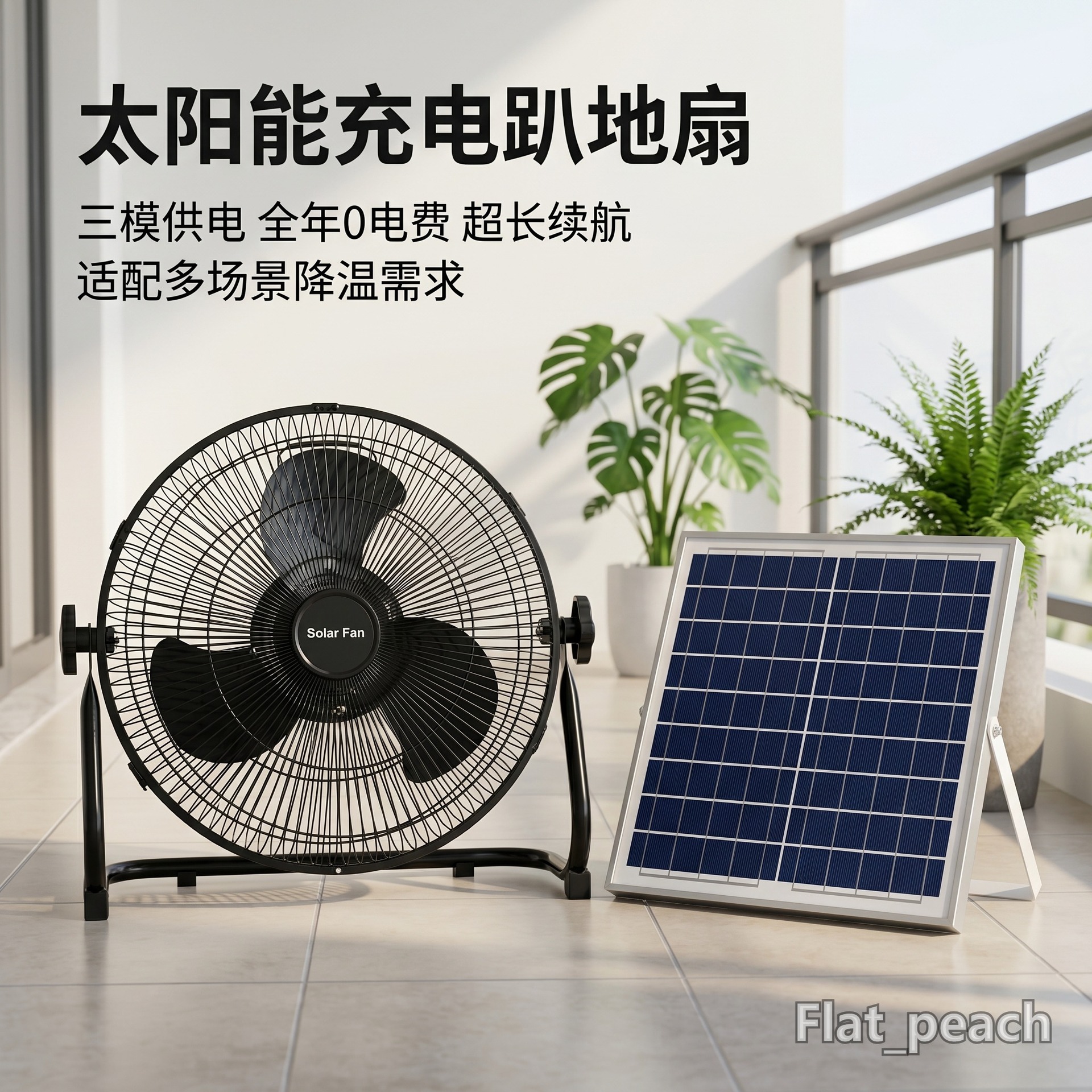 Ventilador solar doméstico todo el año cero tarifa de electricidad recargable ventilador de piso inalámbrico nueva energía verde ventilador de piso image 1