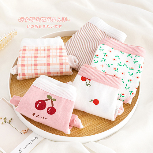Japanese-style cute pure cotton cherry women's mid-rise hip-hugging full-cotton breathable gusset girl student triangle underwear