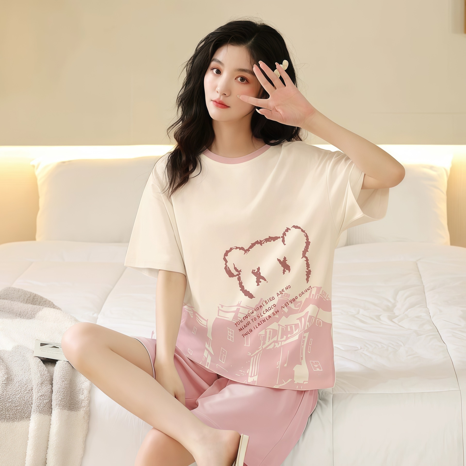 新款睡衣女夏季薄款短袖短裤卡通可爱胖妹妹学生加肥加大码家居服