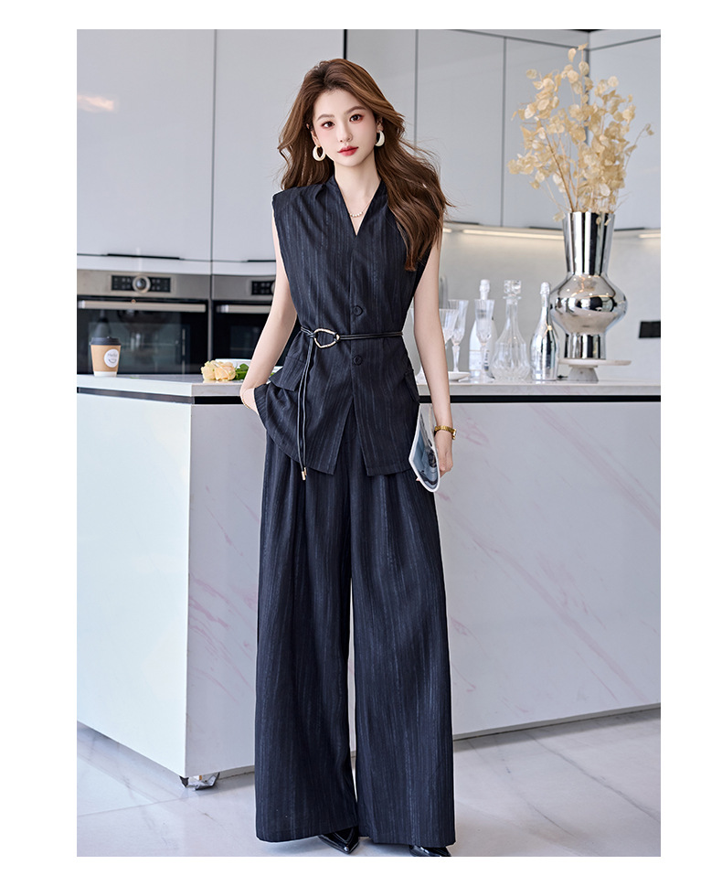 Bộ vest nữ không tay quần ống rộng cao cấp mùa hè 2025 – Áo khoác vest không tay kết hợp quần ống rộng hai mảnh HR1170 — Màu đen, Màu trắng be chi tiết 25