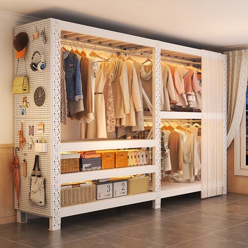Steel Coat Rack Butterfly Hole Shelf Combination Wardrobe Household Open Simple Clothes Rack Floor-Standing Iron Storage Rack