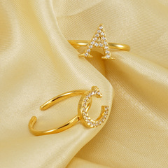 歐美鈦鋼鑲鑽26英文字母戒指女簡約時尚不鏽鋼開口可調節指環批發