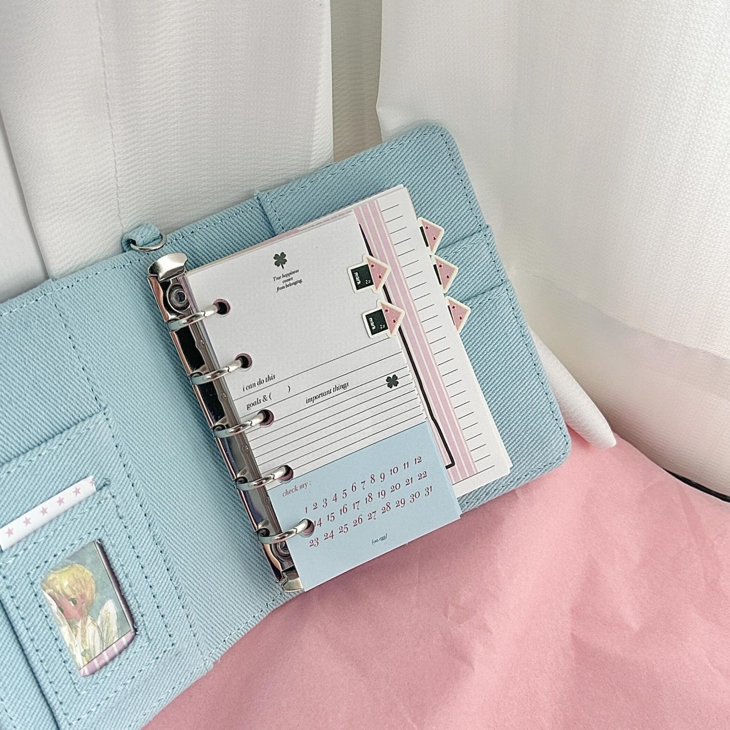Little Red Book Same Style Pink Denim M5 Loose-Leaf Notebook Student High-Value DIY Notebook Diary Notebook