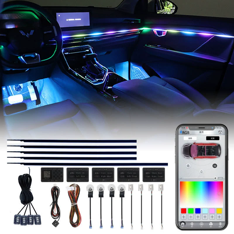 Симфольный автомобиль универсальный светильник с атмосферой декоративный свет весь автомобиль скрытый APP двойной контроль внутреннего светильника с атмосферой LED