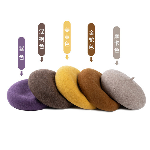 Autumn and winter new style 100% Australian wool mushroom hat, fashionable and casual deep-brimmed painter's hat, women's forest style warm hat, trendy