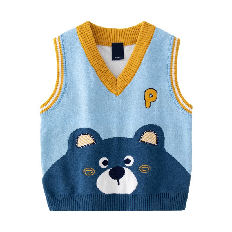 Suéter para niños entrega de una pieza 2024 primavera nuevo chaleco con cuello en V para niños Chaleco de punto de oso bebé