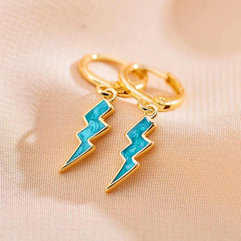 4g Weight Vacuum Plating Gold Plating Process Copper Ear Needle Material Gold Plated Plating Material Drop Earrings Classification 1 Pair Simple Style Lightning Enamel Copper Gold Plated Drop Earrings