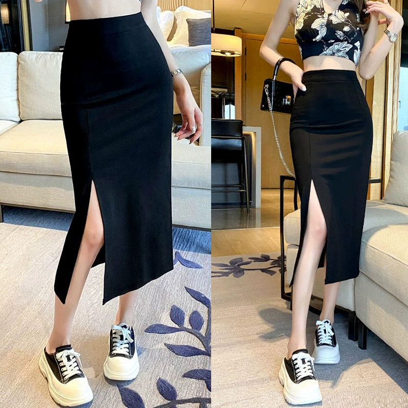 Эластичная юбка в один шаг, облегающая бедра, юбка средней длины, юбка с правым боковым разрезом, нерегулярная эластичная юбка с эластичной резинкой на талии, женская одежда