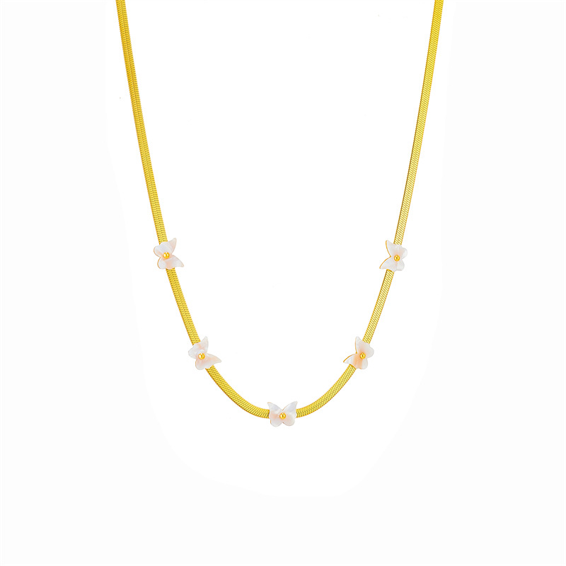 Date Occasion Titanium Steel Material Elegant Four Leaf Clover Butterfly Daisy Titanium Steel Inlay Shell Necklace