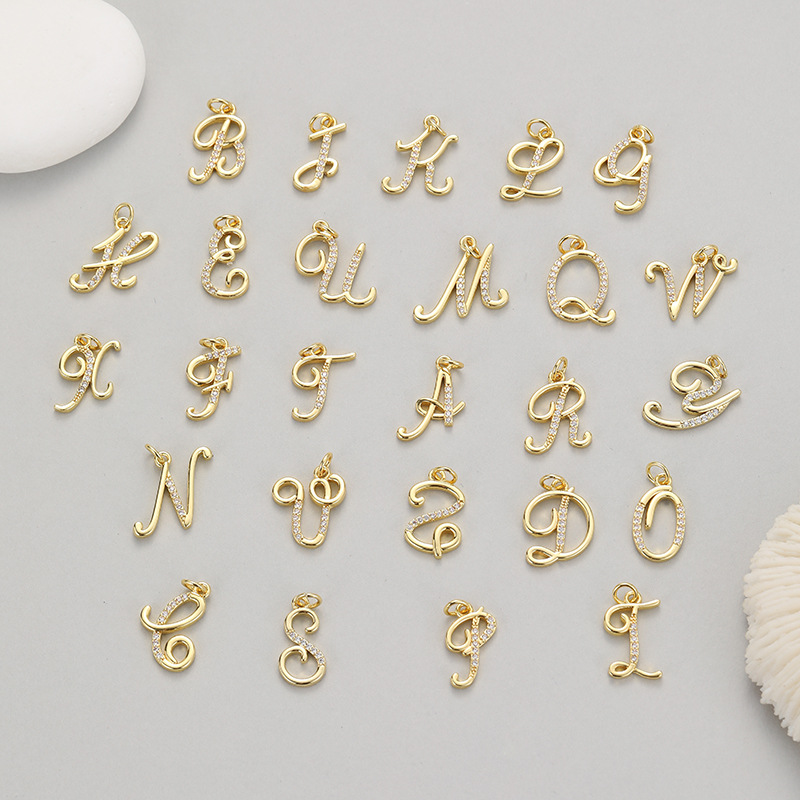 Luxury cursive diamond-encrusted letter charms, 26 English cursive letter pendants, DIY accessories for bracelets, necklaces, and earrings