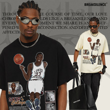 2025跨境科比KOBE篮球星美式小领口短袖T恤复古重磅水洗做旧上衣