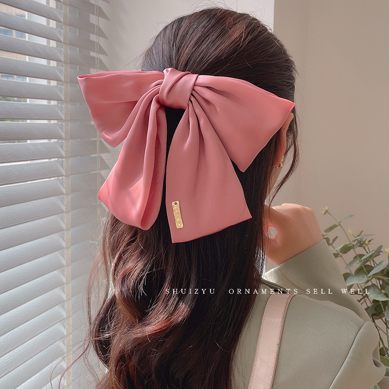 Super hada lazo grande cinta horquilla mujer otoño e invierno clip de temperamento de alta calidad tocado en la parte posterior de la cabeza clip de resorte horquilla