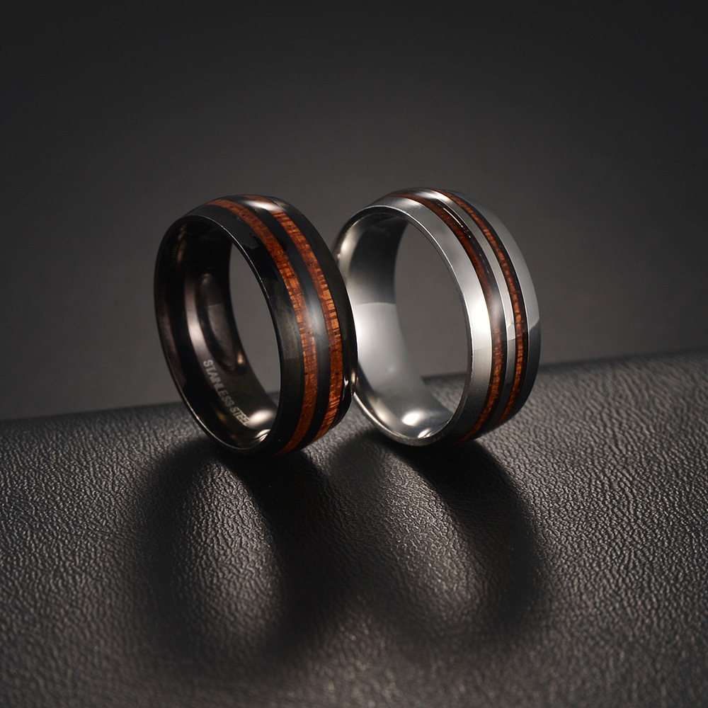 Simple Style Round Stripe Titanium Steel Rings Epoxy Stainless Steel Rings