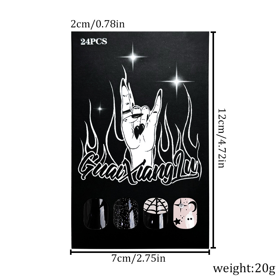 Adesivo per manicure con trapano a forma di ragno fantasma di Halloween, quadrato corto e luminoso, regalo di personalità speciale, adatto per le donne, 24 pezzi_voghion.com