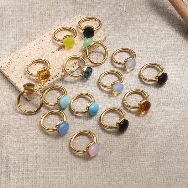 geometric retro fashionable small design ring with stone stainless…