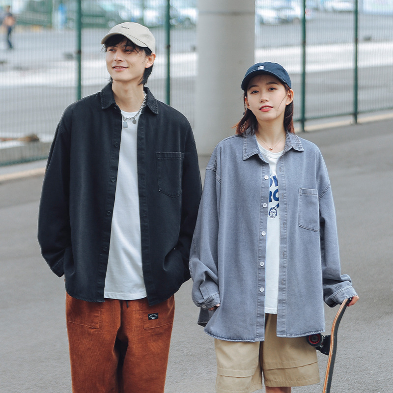 Camisa de mezclilla lavada estilo Hanlu Xinjiang para hombre, nueva camisa chaqueta versátil de manga larga holgada para primavera de 2024