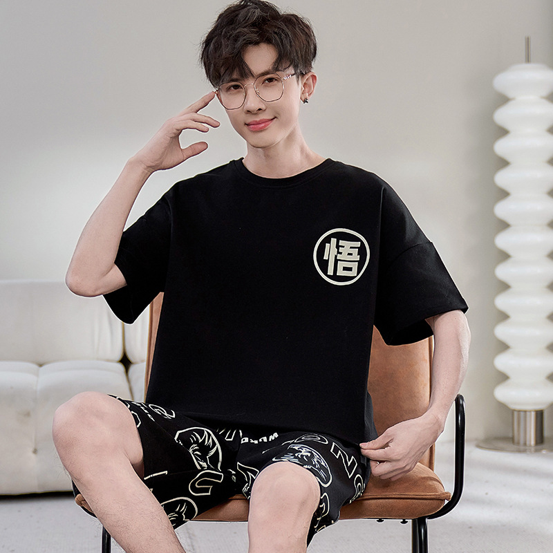 Summer 2025 New Pure Cotton Men's Short-Sleeved Shorts Suit Pajamas Teenagers Large Size Loose Cartoon Home Clothes