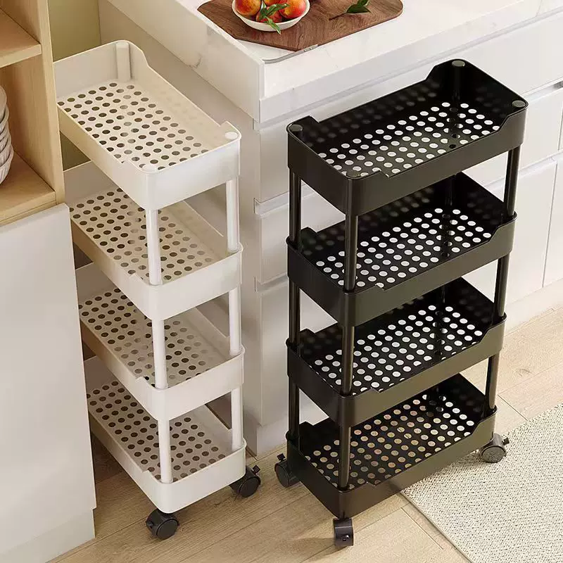 Narrow Gap Rolling Storage Shelf, Multi-Layer Plastic Organizer 12–25 cm, 3–5 Tiers