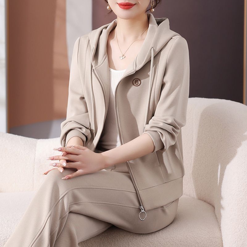 加绒运动服套装女秋冬2025新款时尚宽松洋气妈妈加厚休闲服两件套|undefined