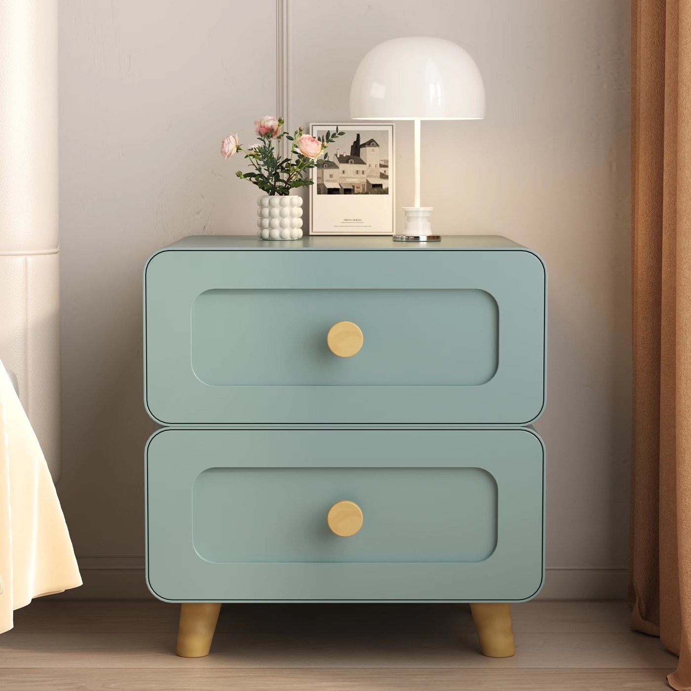 Bedside Table Bedside Storage Cabinet Bedroom Side Cabinet Storage Cabinet Cream Style Iron Art Dopamine Metal Home Drawer Cabinet