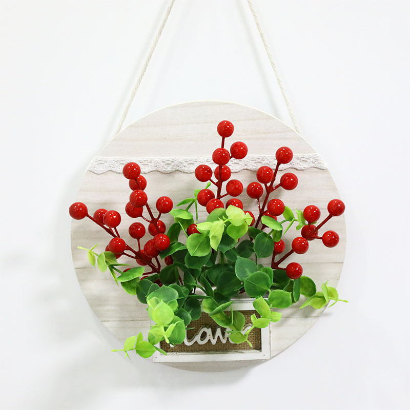 Año Nuevo redondo de madera colgante de pared sala de estar colgante de decoración de pared enchufe rico fruta roja bayas nueva casa regalo