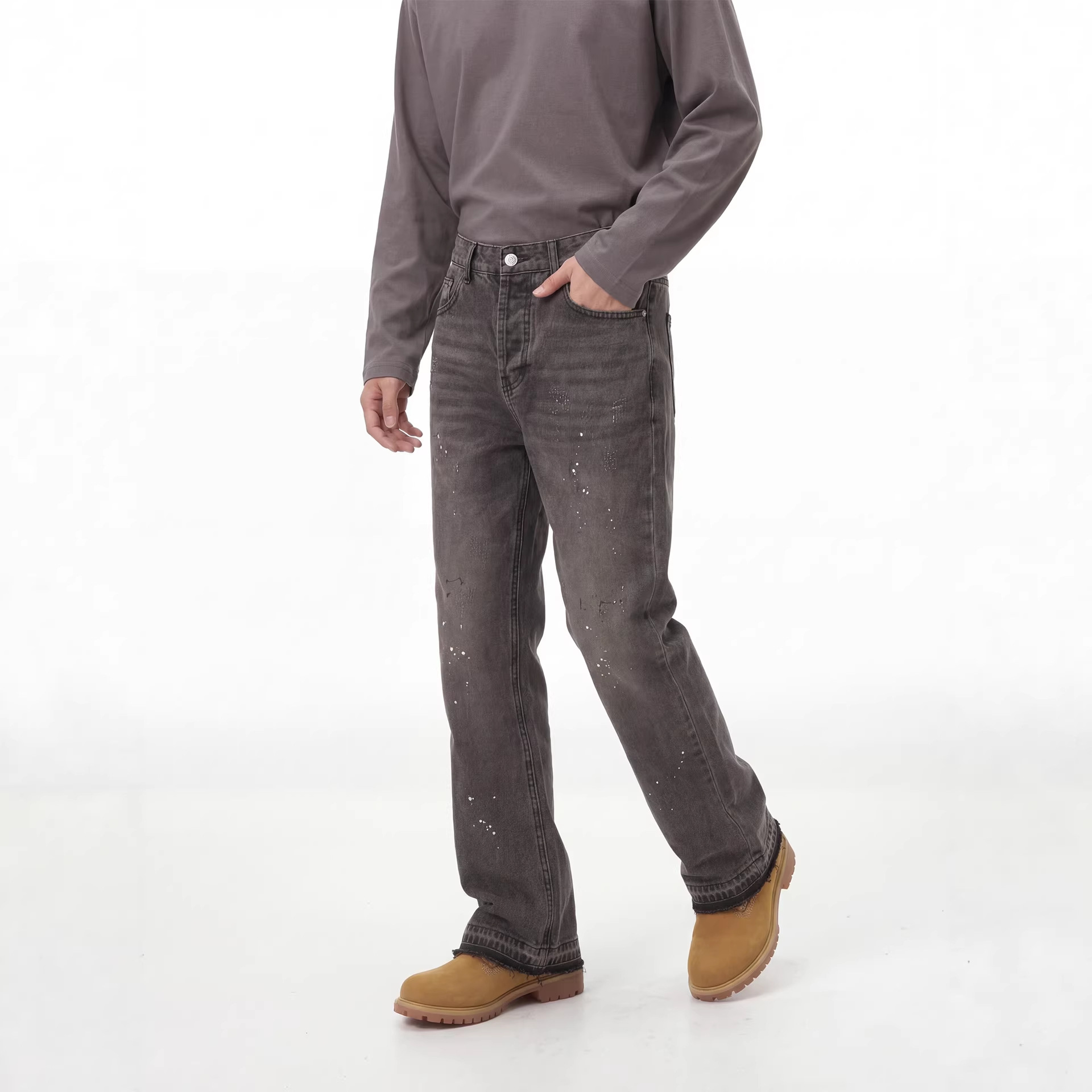 RDT Men's Wear | Far Scimitar Washed Old Micro-La Splash Ink Edge Destruction Cat Whisker Jeans Retro