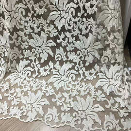 网布棉线绣花 欧根纱棉重工高密网纱刺绣蕾丝连衣裙婚纱礼服布料